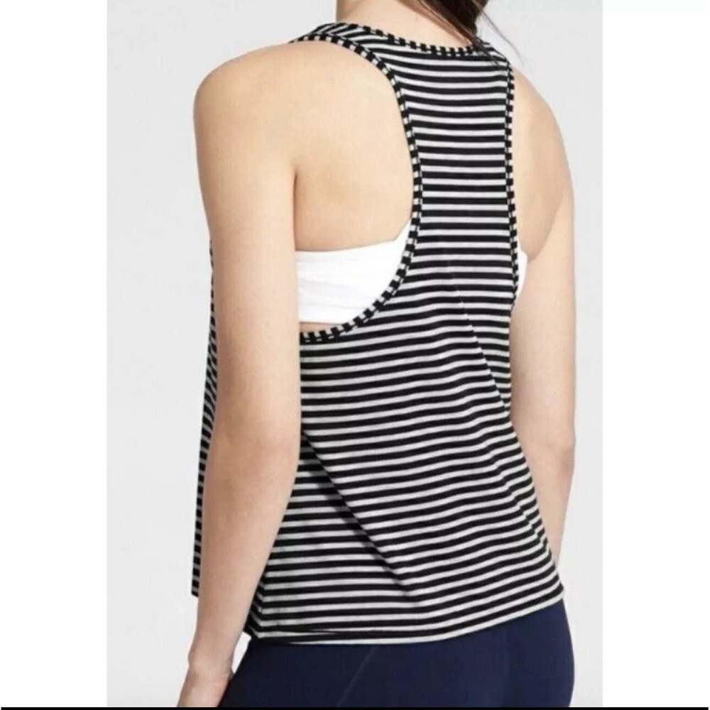 Athleta Navy White Striped Racerback Tank Top High Neck S 777928-03‎ Small